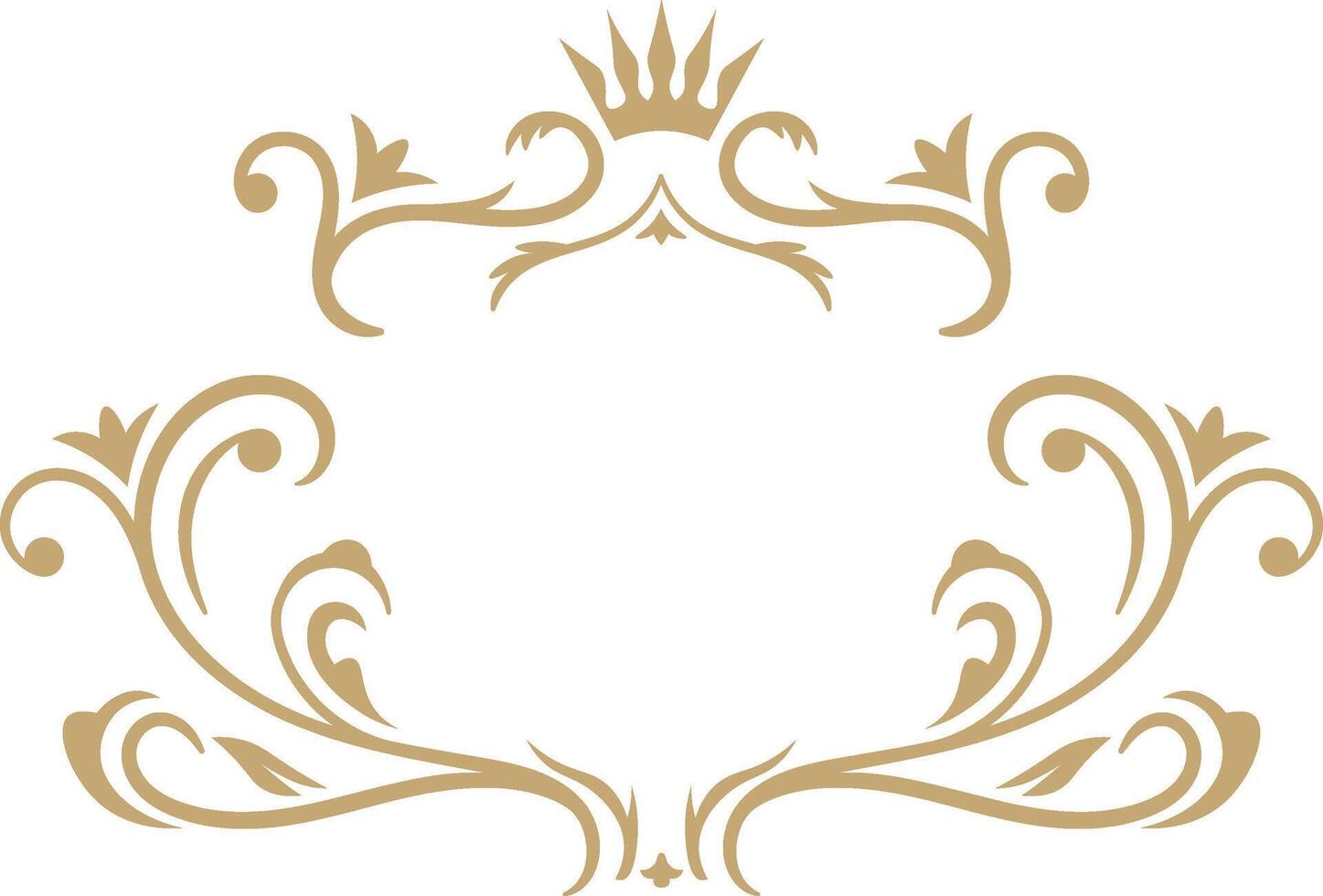 This elegant golden floral ornament, featuring a majestic crown at its apex, creates a sophisticated and regal frame, perfect for adding a touch of luxury and refinement vector
