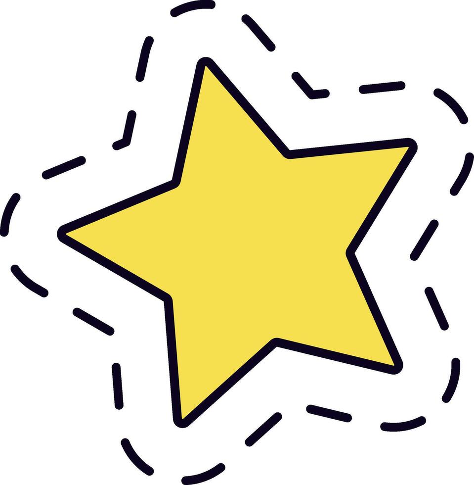 Simple cartoon yellow star rotating following a clockwise dashed path, isolated on a white background, ideal for educational, recreational, or business projects vector