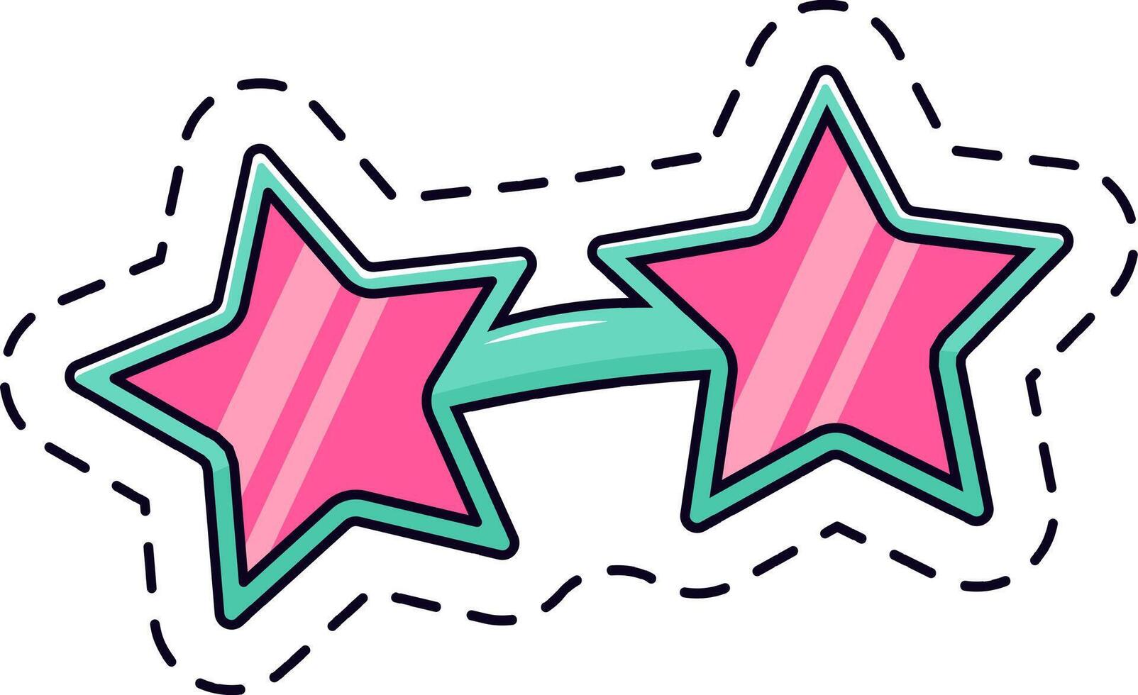 Pink star shaped sunglasses with turquoise frame on white background representing summer, fun, fashion, and a playful attitude, perfect for party accessories or trendy eyewear vector