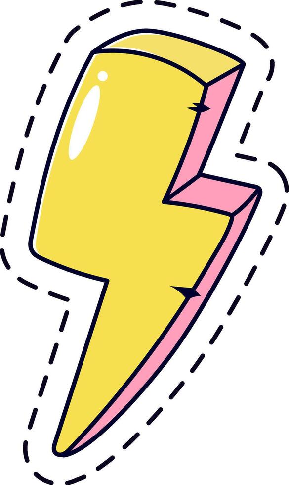 Yellow lightning bolt with pink details and dashed outline striking down, representing power, energy, and electricity in a vibrant and dynamic way vector