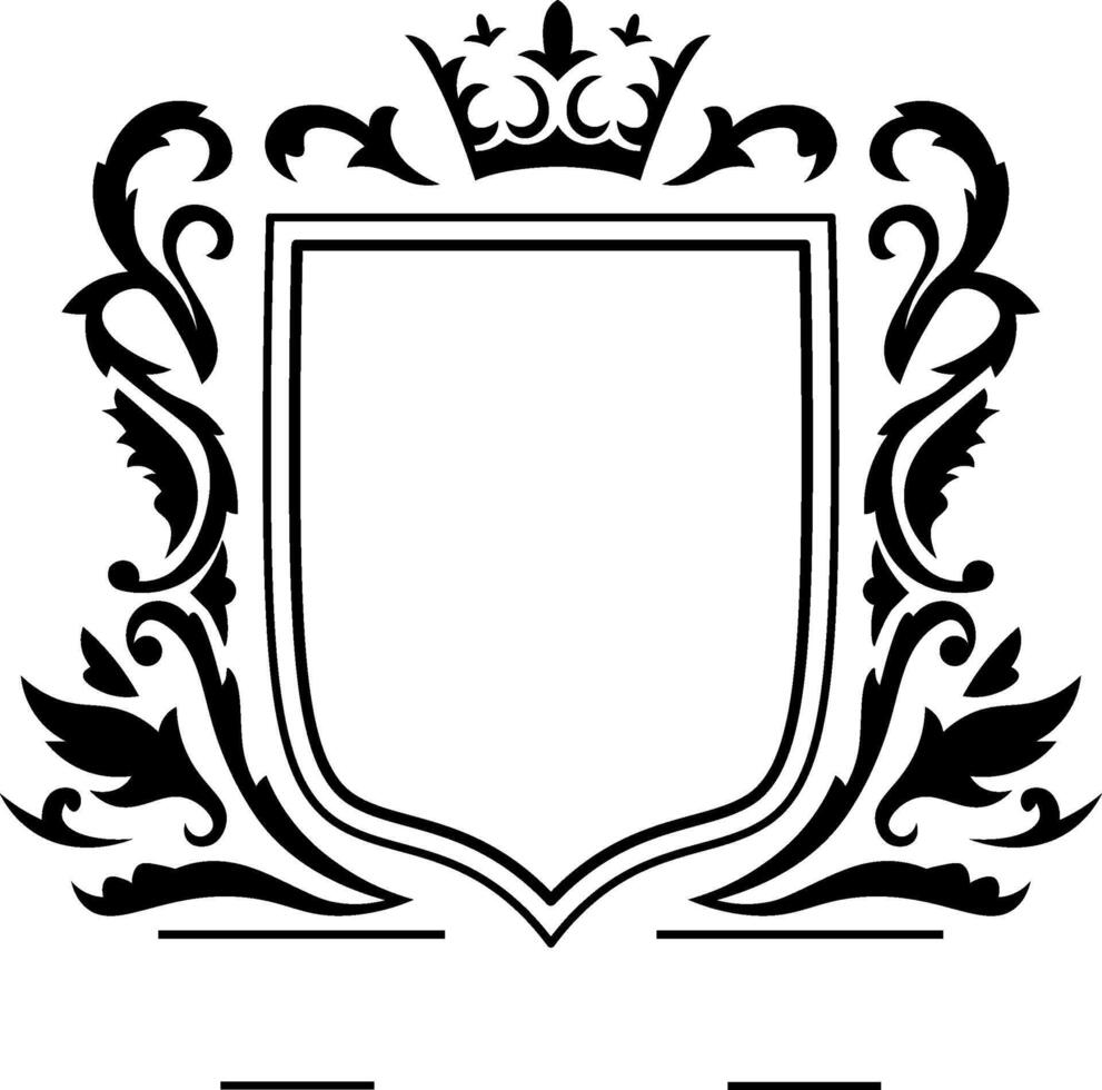 Classic heraldic shield with crown and floral decorations, creating a sophisticated and elegant design, perfect for logos, branding, and various design projects vector