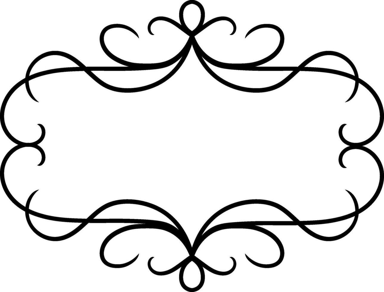 Black elegant calligraphic horizontal frame featuring intricate swirls and flourishes, isolated against a white background, providing ample copy space for text and messages vector