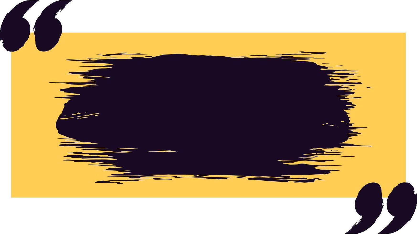 Black grunge brush stroke with quotation marks is framing a blank space on a yellow background, creating a perfect space for a quote or message vector