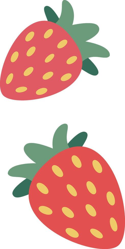 Minimalist illustration featuring two stylized strawberries with simplified green leaves, isolated on a plain white background, conveying a sense of freshness and natural sweetness vector
