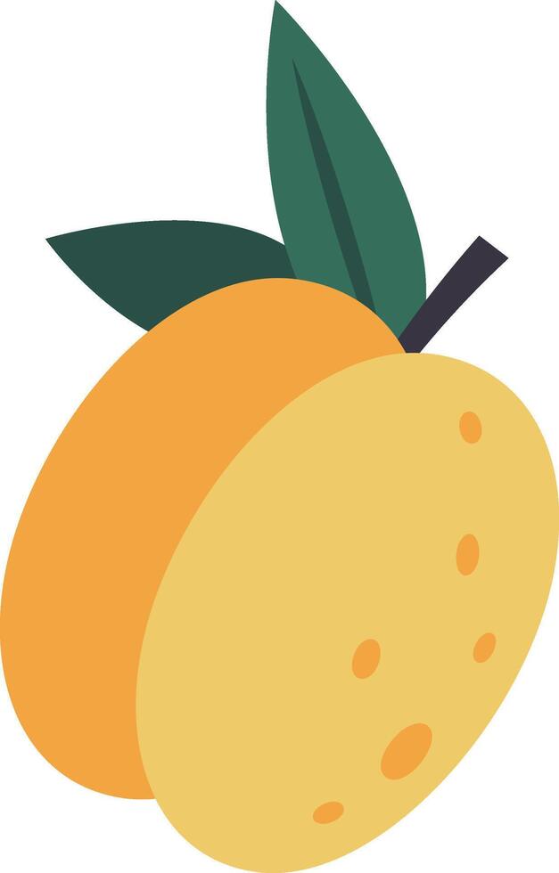 Illustration of two ripe yellow plums attached to their stem and with two green leaves, isolated on a white background, perfect for healthy eating and fruit related projects vector