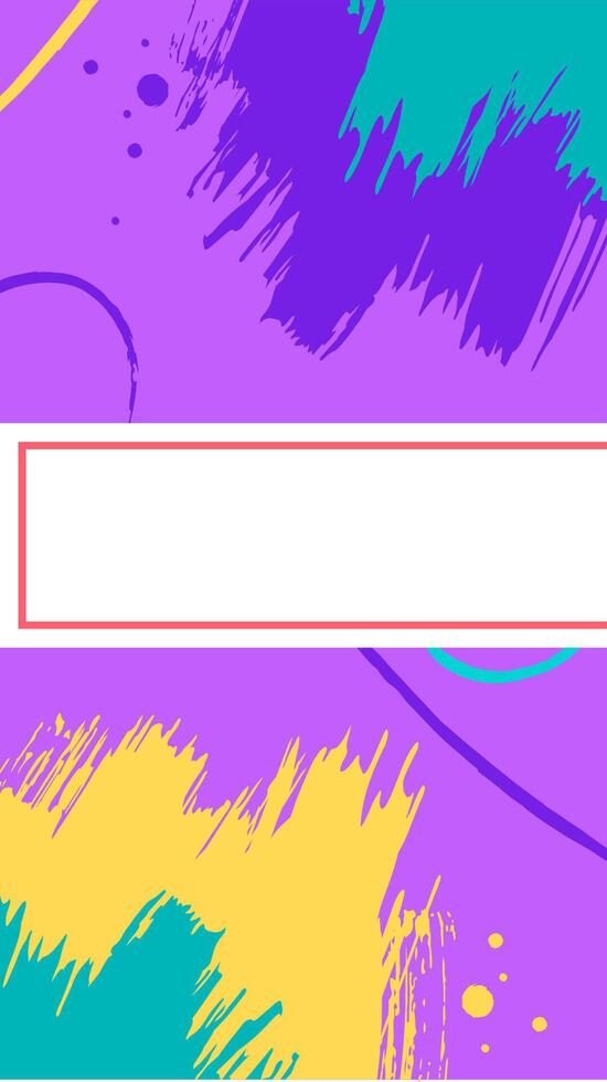 Vibrant brush strokes and geometric shapes creating a dynamic and modern abstract composition with a central white copy space framed by a thin red border vector