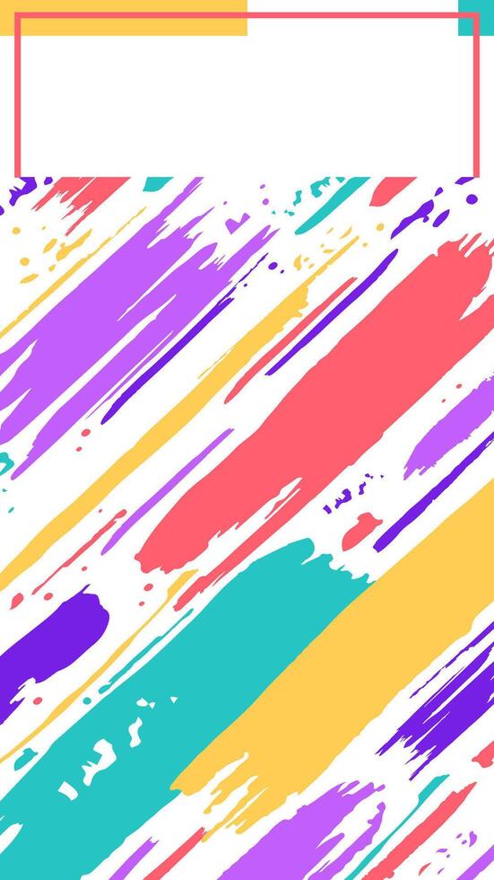 Colorful brushstrokes are dynamically arranged on a white background, creating a vibrant and energetic abstract composition with a rectangular frame in the top left corner vector