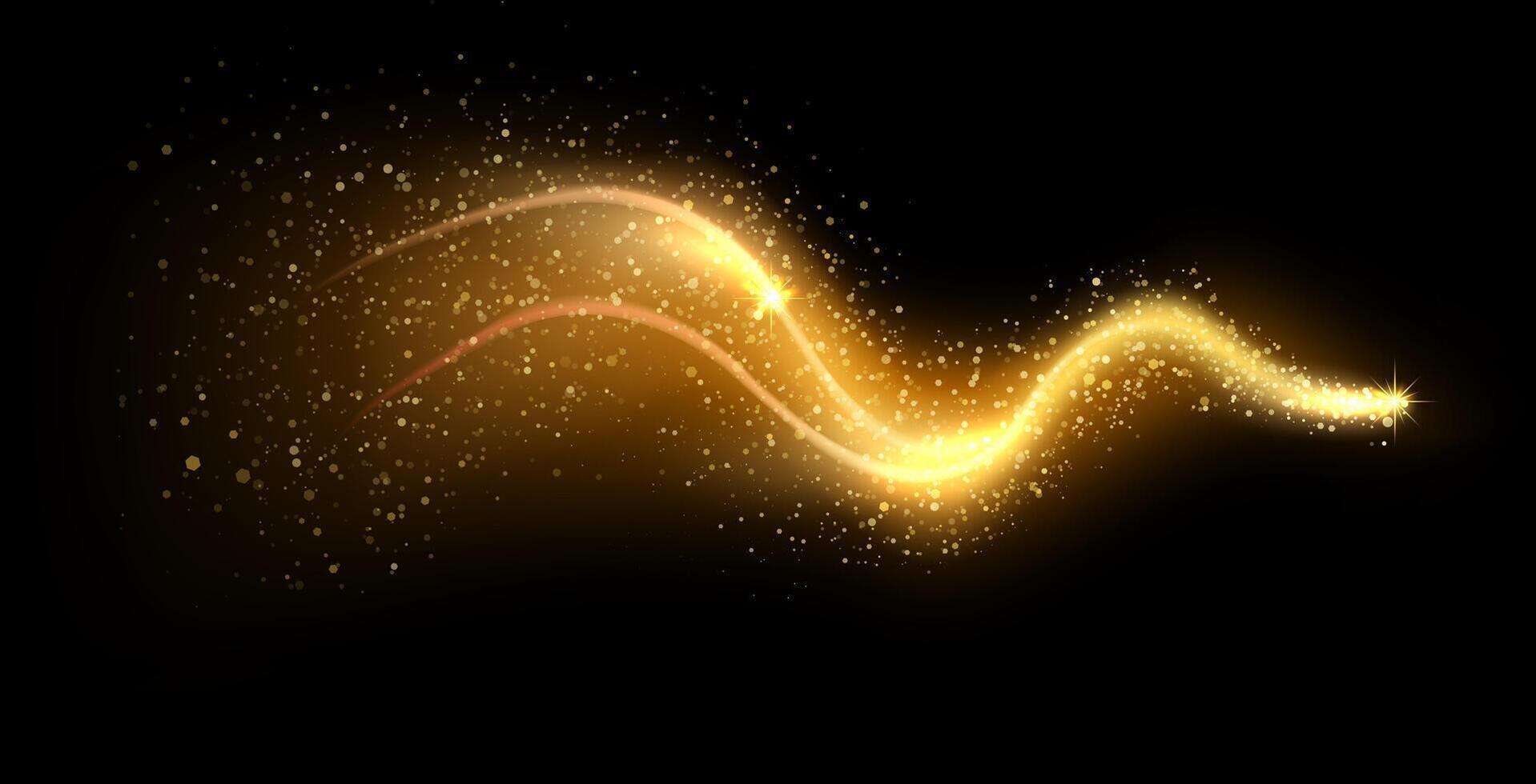 Radiating golden light with sparkling particles creates a magical and elegant wave, enhancing luxury designs and adding a festive touch to celebrations and special occasions vector