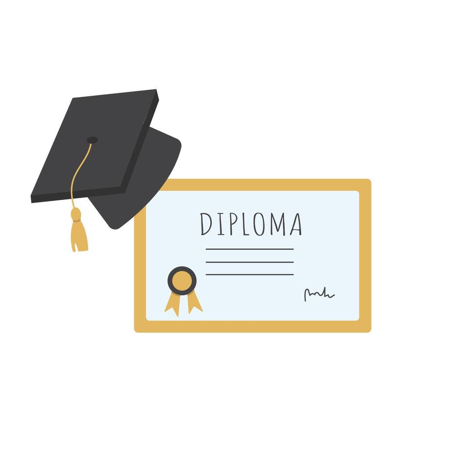 Diploma of Completion of an Educational Institution with a Graduation Cap with a Tassel Illustration vector