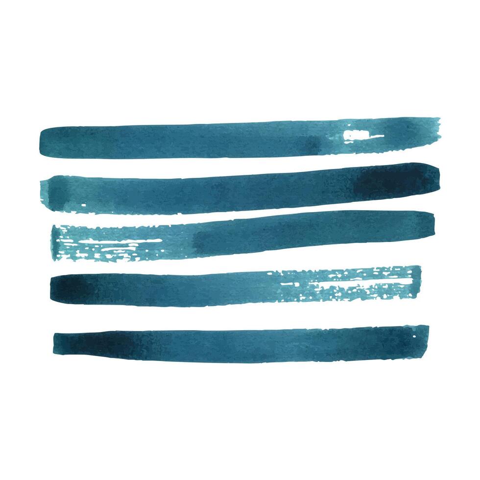 Blue turquoise stripes brush strokes. Nautical watercolor illustration hand drawn in childish abstract style. Isolated object on white background vector