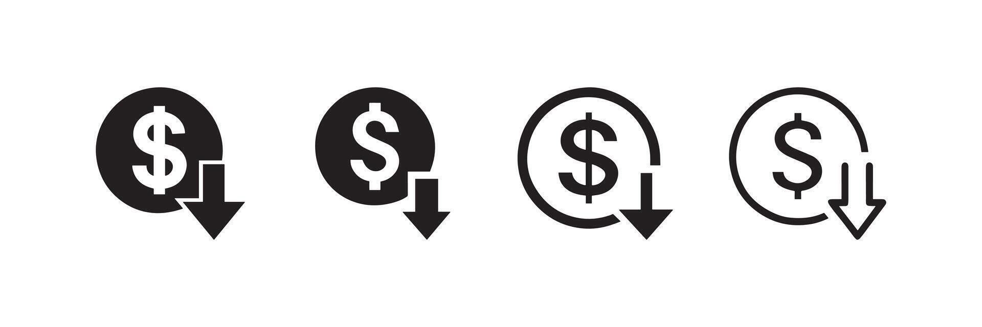 Cost Reduction Icon Dollar Sign with Downward Arrow Financial Savings Symbol vector
