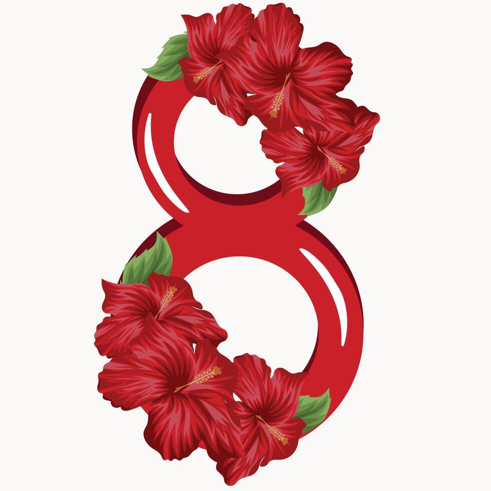 floral, festive design of figures of eight in red colored with red mallows that half cover the number, decor for invitations, cards or posters vector