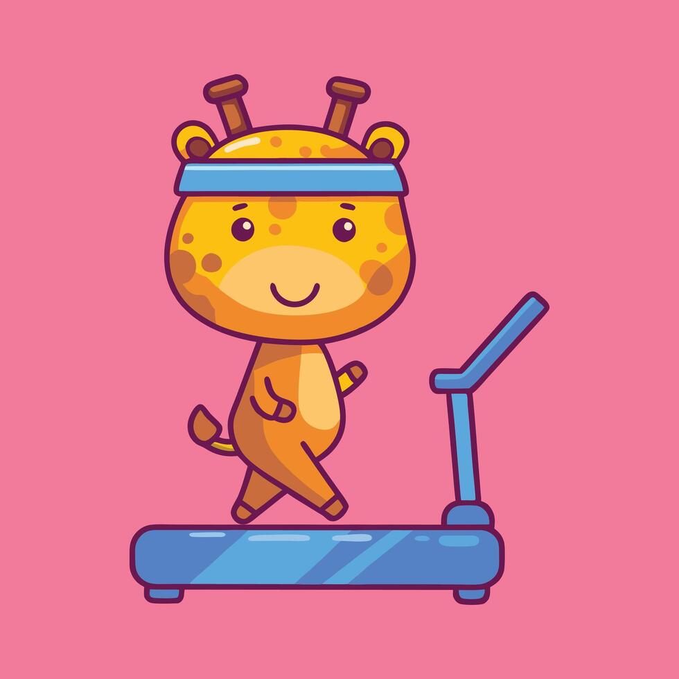 Giraffe Running On Treadmill Cartoon vector