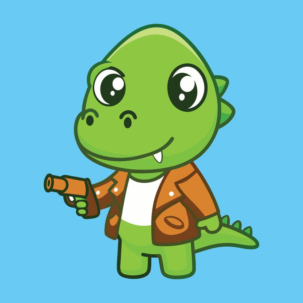 Dinosaurs With Gun Weapon Cartoon vector