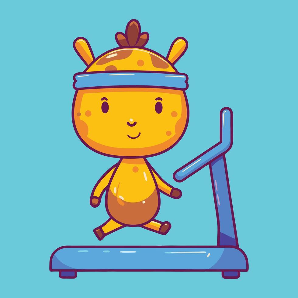 Giraffe Fitness Cartoon Running on Treadmill vector