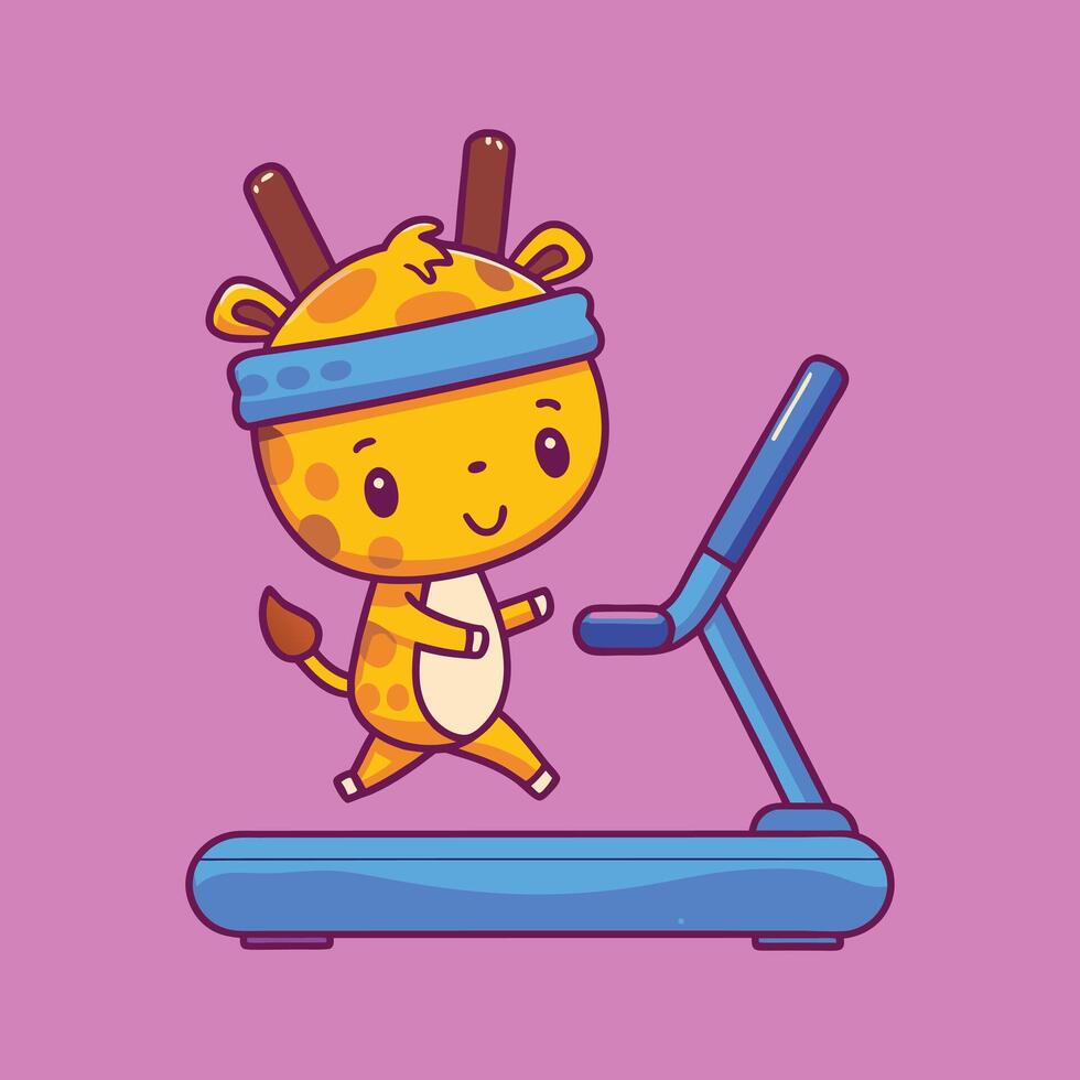 Running High Giraffe on Treadmill Cartoon Designs vector