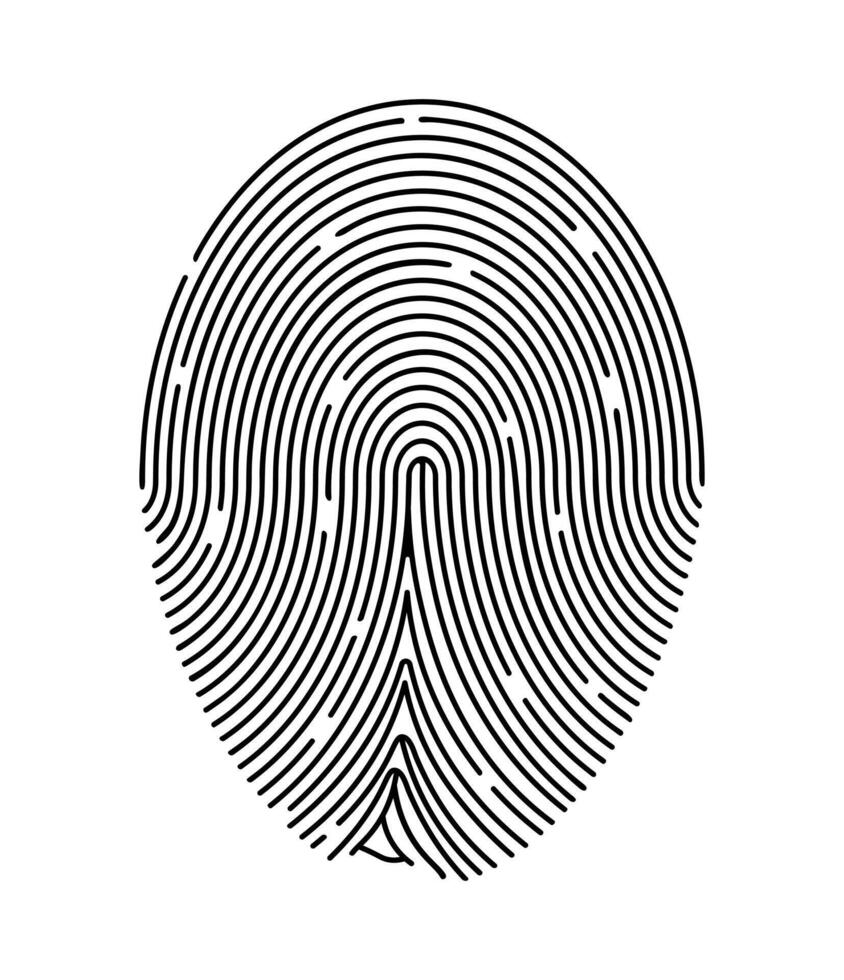 Fingerprint in cartoon style. Flat illustration of graphic fingerprint with patterns, lines isolated on white background. A unique fingerprint for identification. Logotype. vector