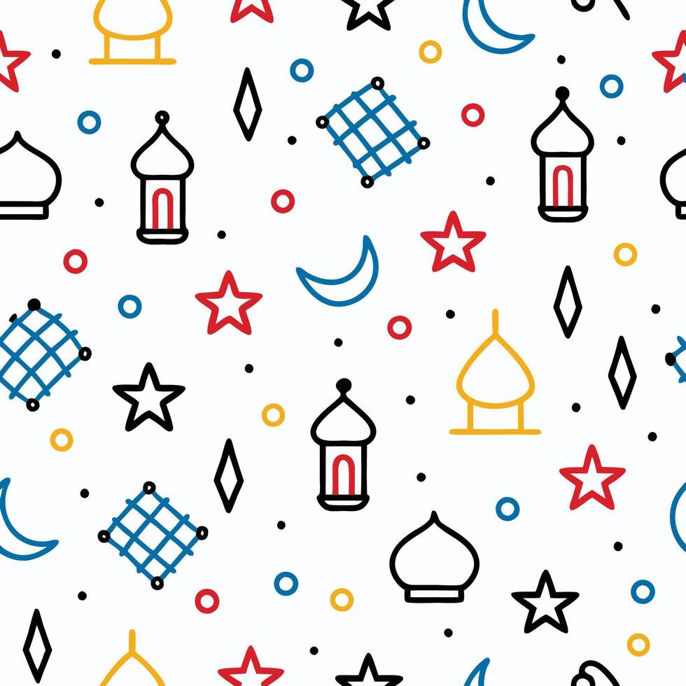 ramadan seamless pattern with symbols white background vector