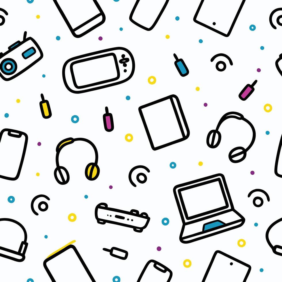 a seamless pattern with various electronic , white background vector