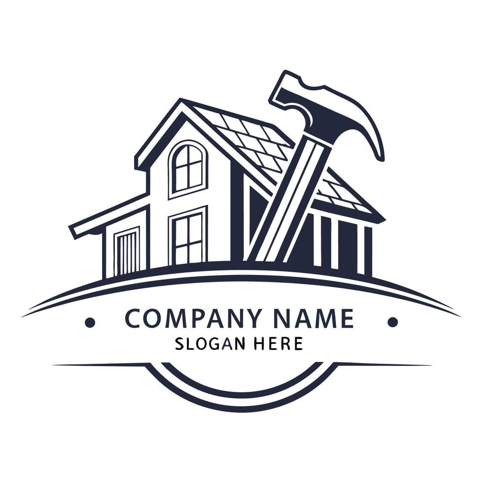 a house with a hammer and a hammer logo vector