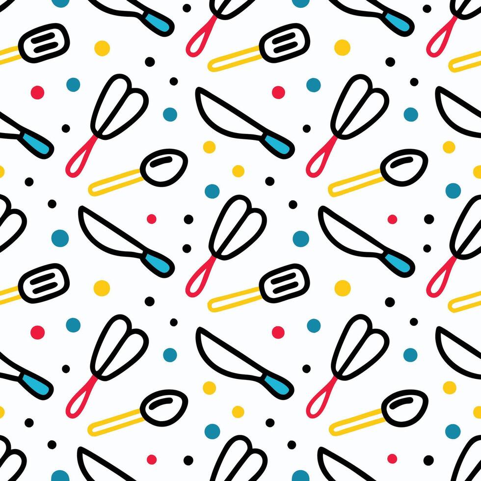 a pattern with kitchen utensils and polka dots on a white background vector
