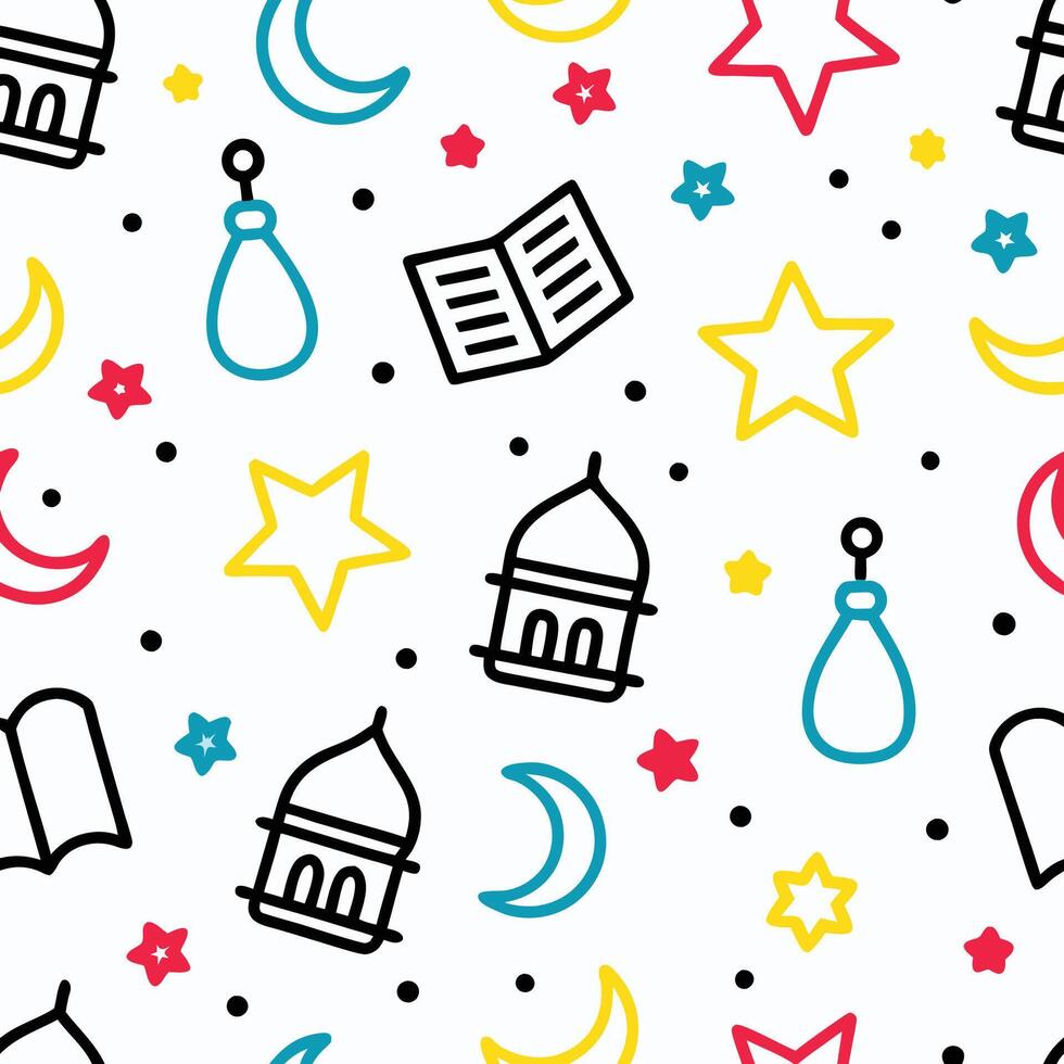 seamless pattern with islamic symbols on a white background vector