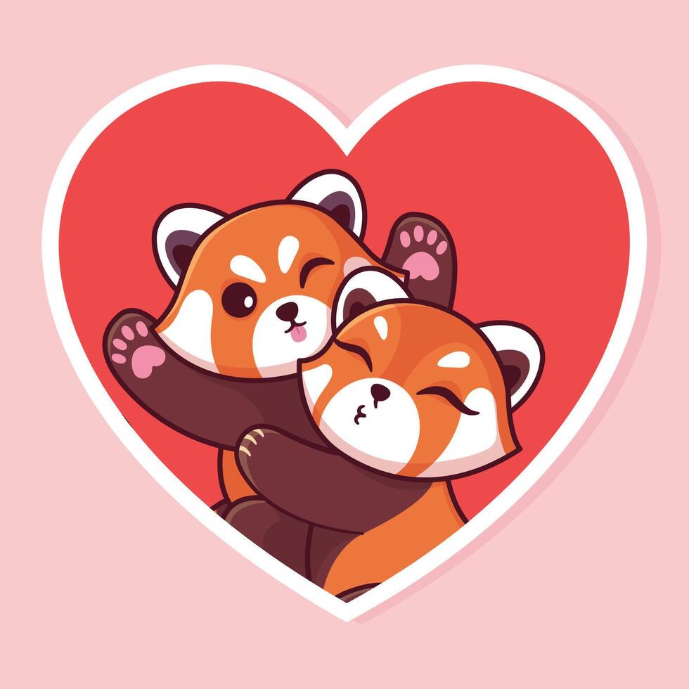 Red pandas in love. Cartoon characters. illustration vector