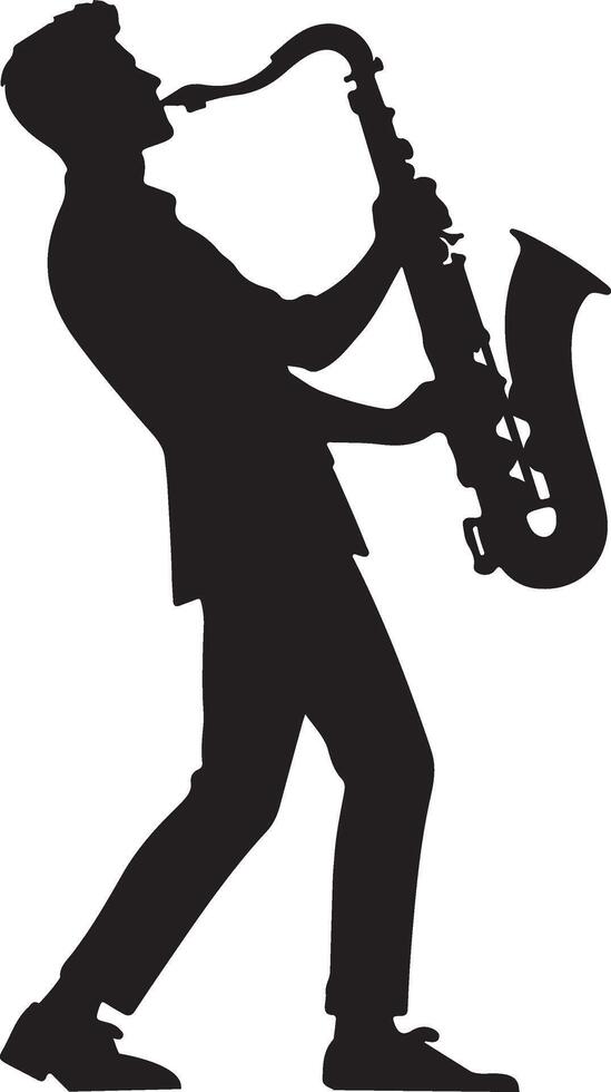 Silhouette of a man playing the saxophone vector