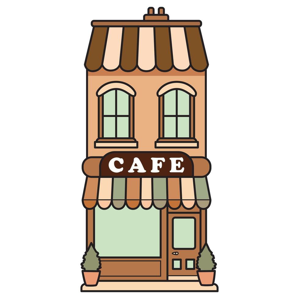 A charming vintage cafe building with classic architectural details, featuring a retro aesthetic and inviting atmosphere. vector