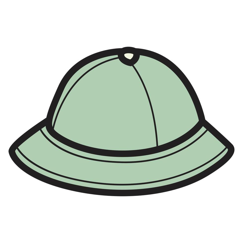A drawing of a green Panama hat, featuring a classic and stylish design. vector