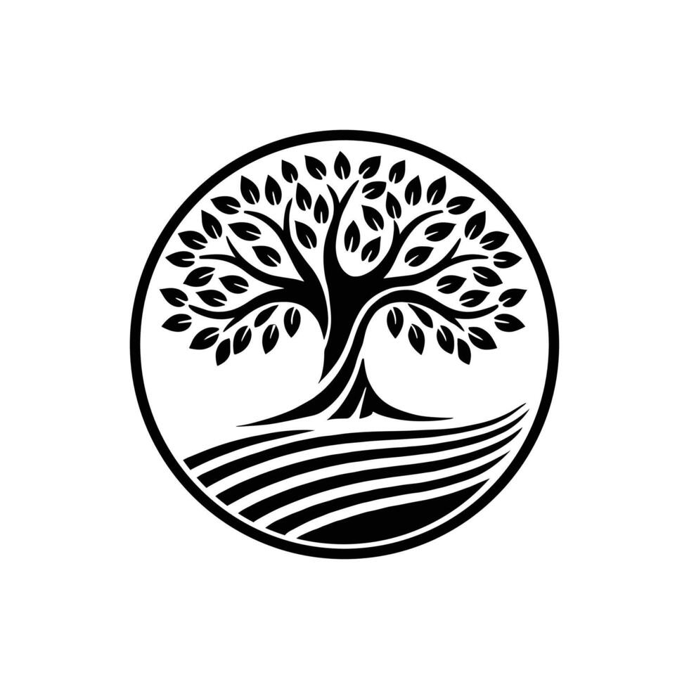 a black and white logo for a tree in white background vector