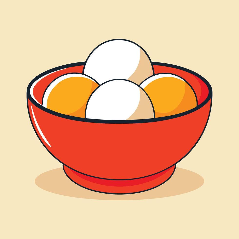 Bowl of Boiled Eggs Illustration Chicken Boiled Eggs Food Flat Icon vector