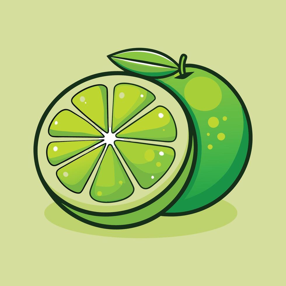 Slice and Whole of Lime Cartoon Illustration Fresh Lime Fruit Flat Icon vector
