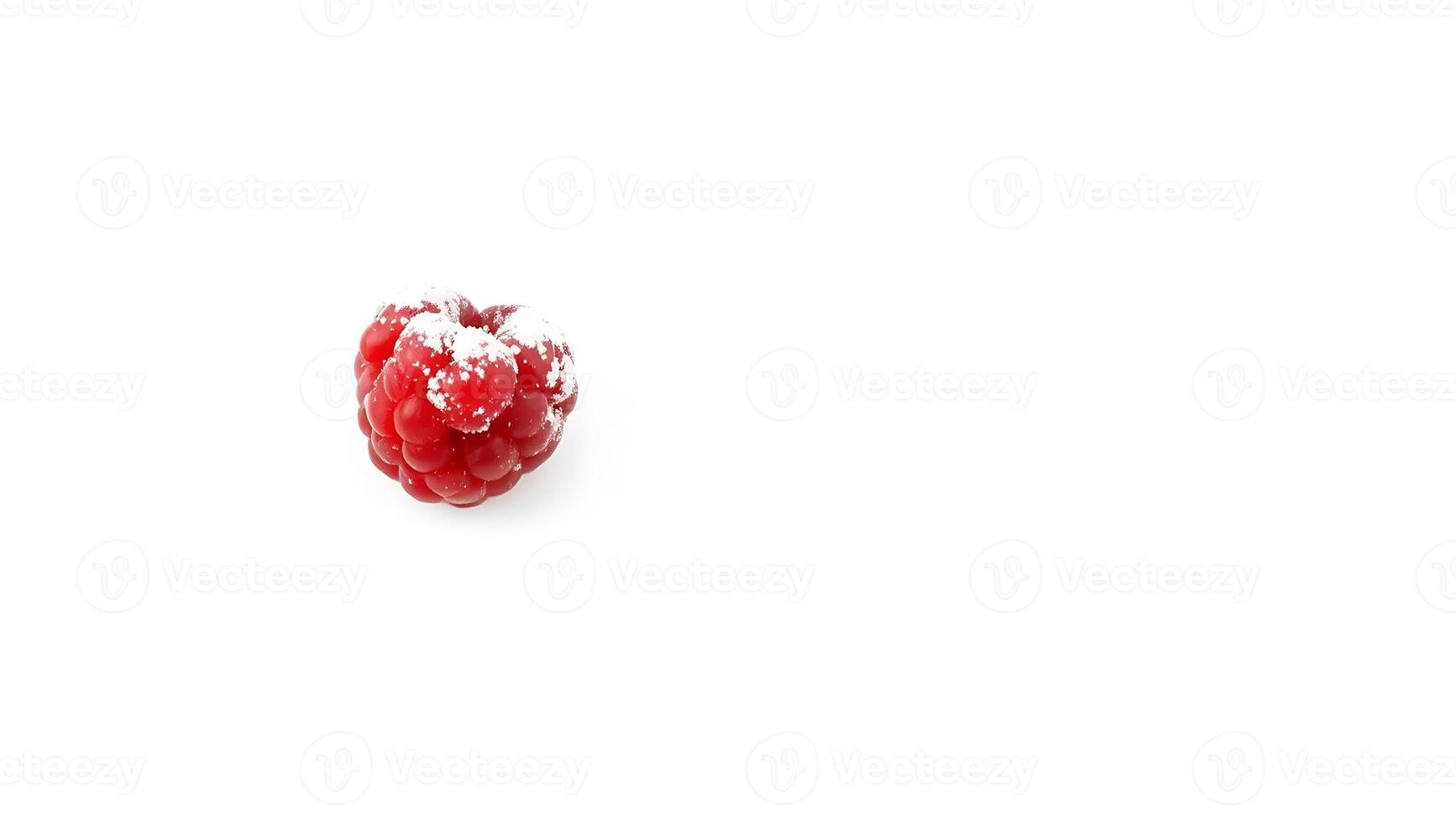 Raspberry dusted with sugar against a simple white background photo
