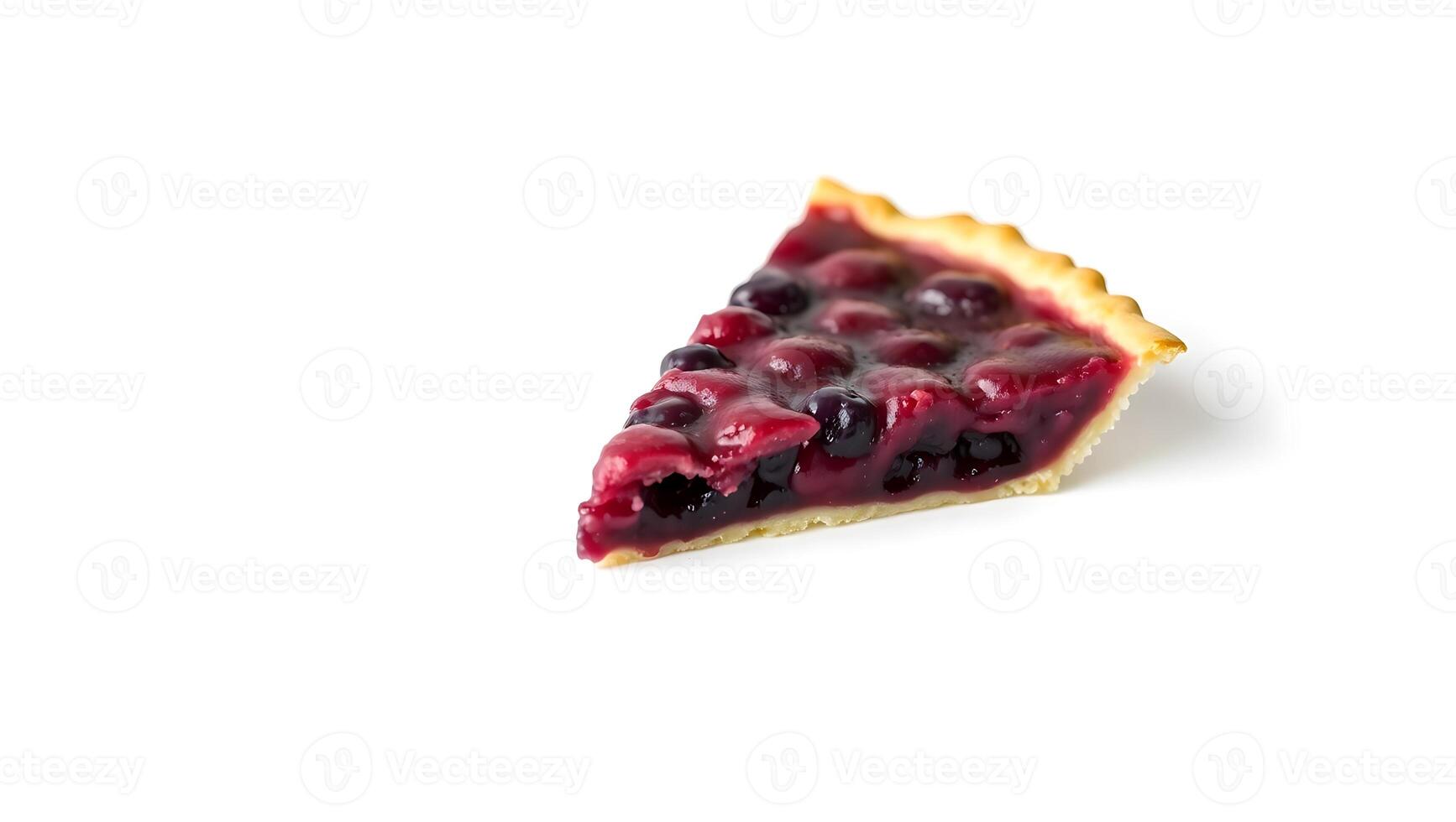 Slice of berry pie with flaky crust on plain background photo
