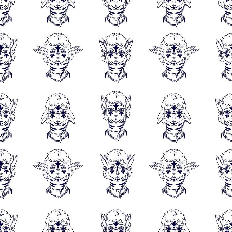 A monster pattern for expressing emotions. Hand drawn, scribbled illustrations in black and white, ink style. Fictional avatar. calm, angry, surprised, smiling, playing. vector