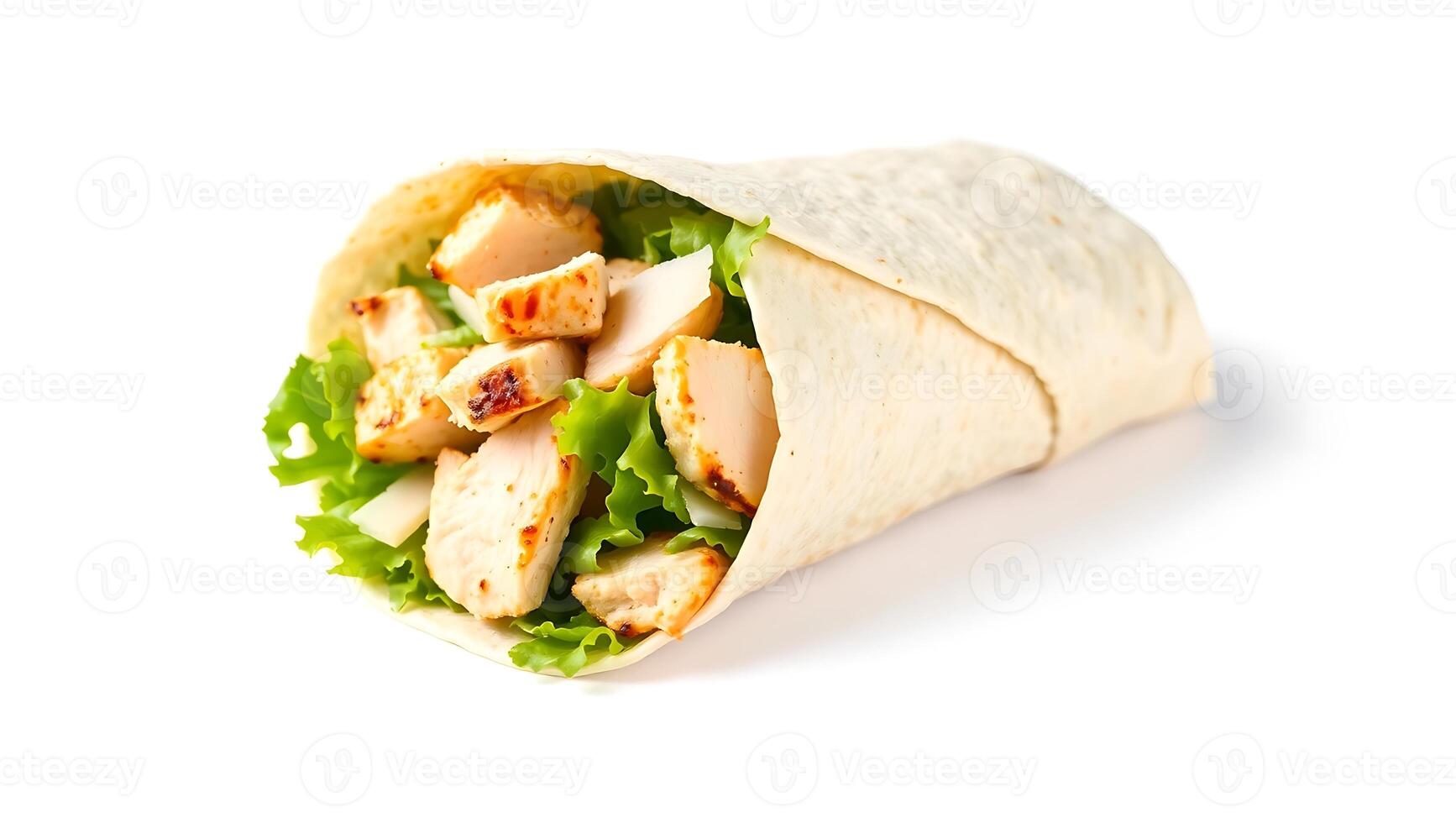 Grilled chicken wrap filled with fresh greens and tasty ingredients photo