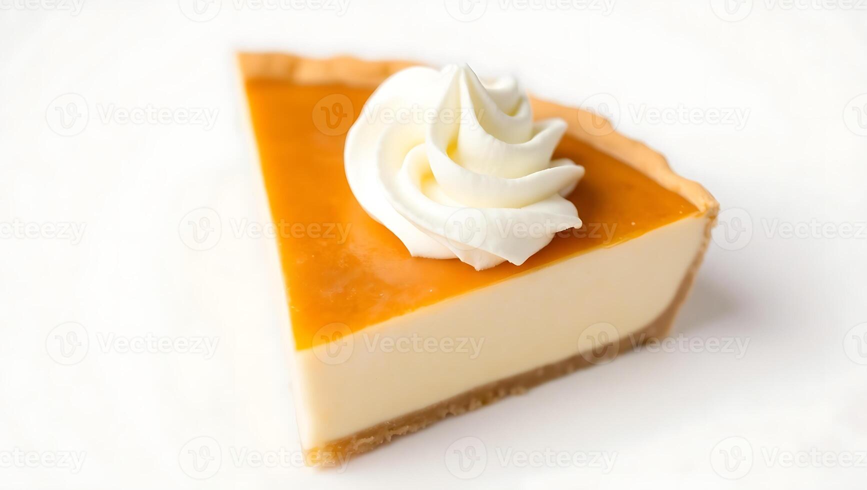 Creamy cheesecake slice topped with whipped cream photo