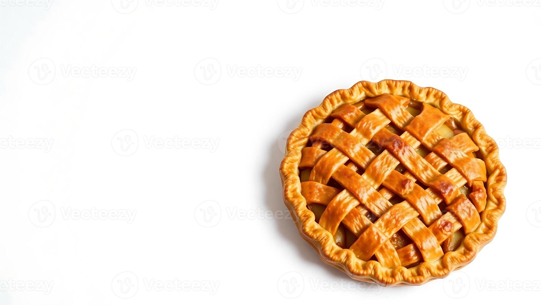 Freshly baked apple pie with a classic lattice crust on a plain background photo