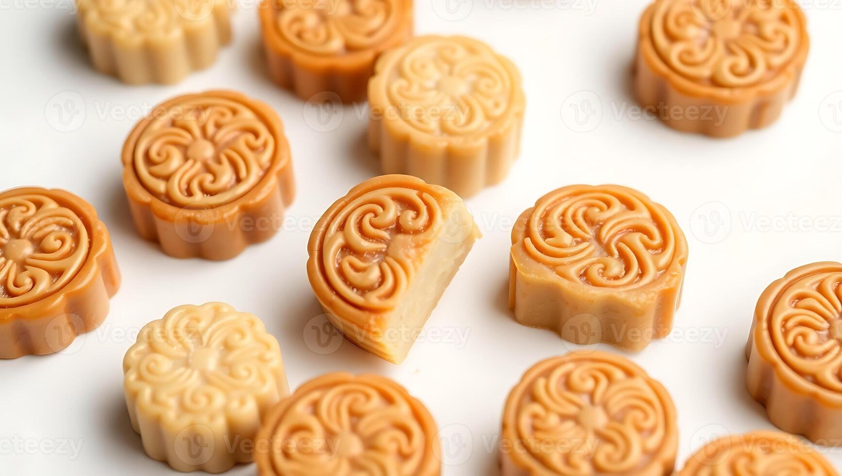 Mooncake delicacies displayed on white surface for celebration photo