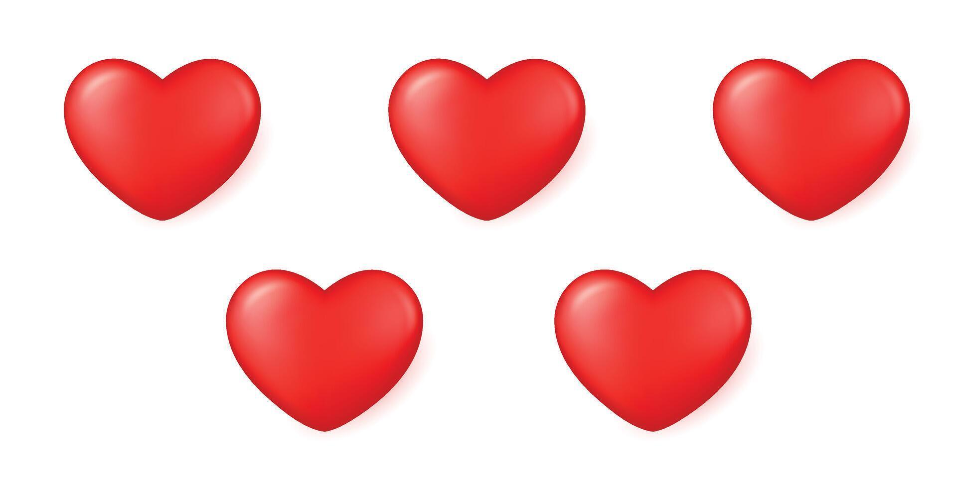 Five red hearts stacked in a row, isolated on a transparent background. Concept for Valentines Day. Day of lovers. Love is in the air. vector