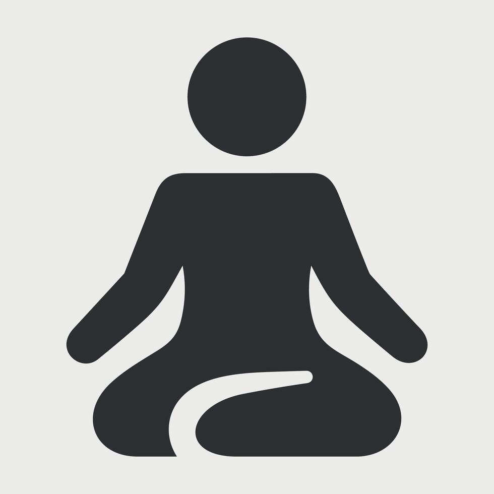 black and white icon of a person in a yoga pose on a white background vector