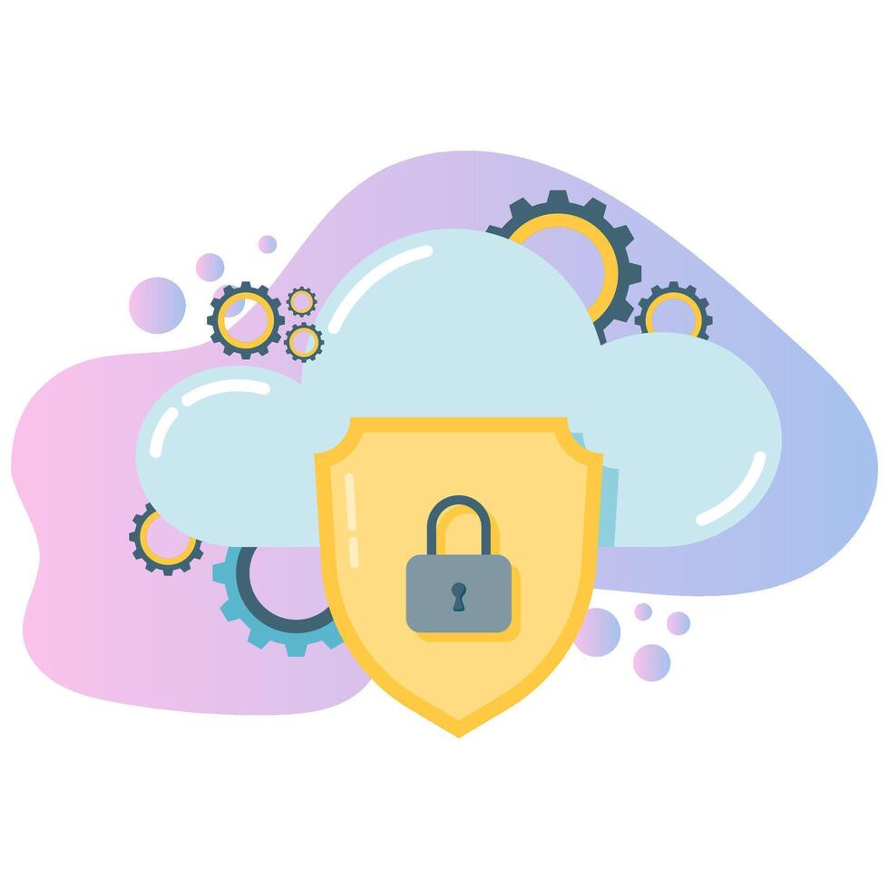 cloud computing security, cyber security technology illustration vector