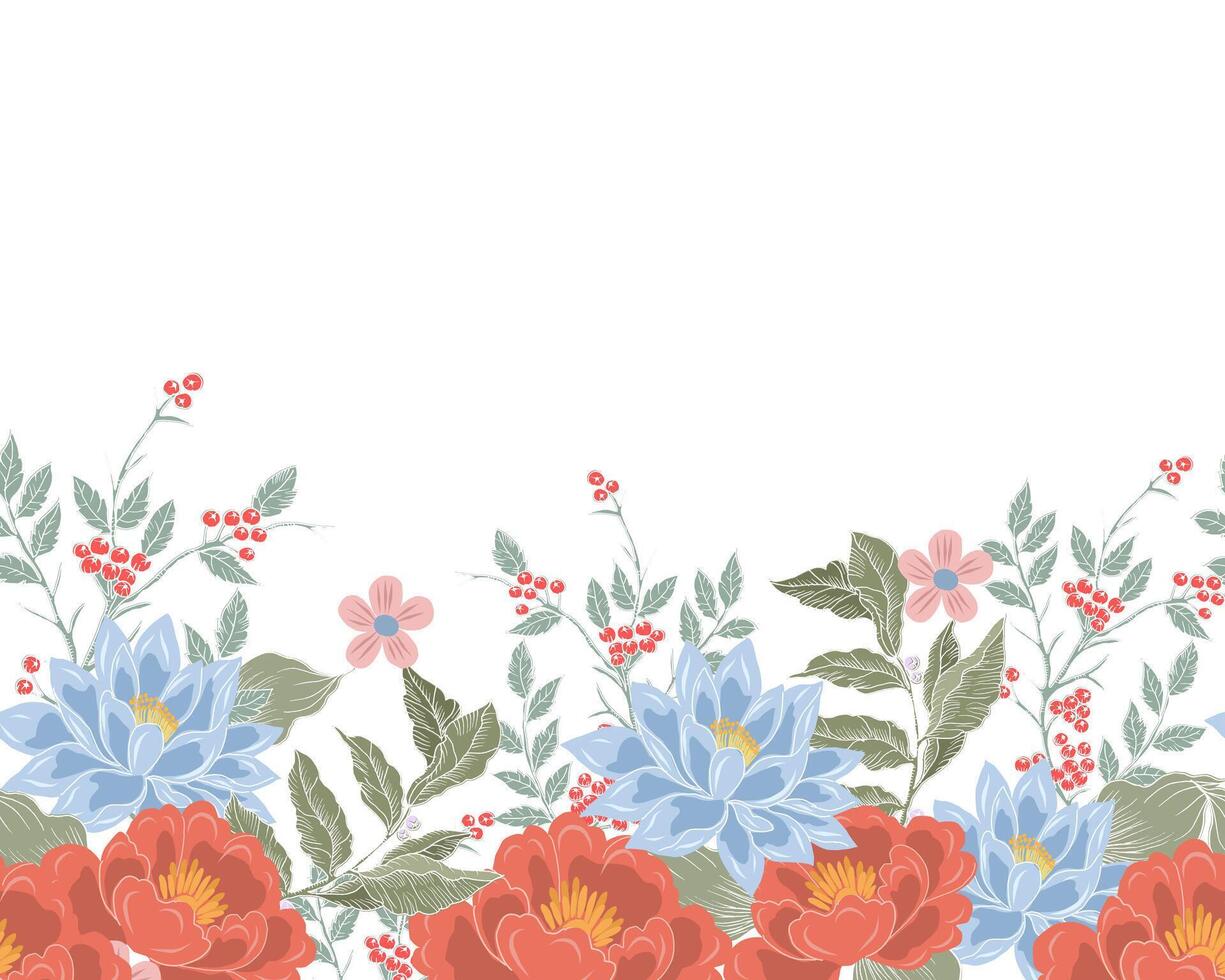 Hand Drawn Lotus Flower and Berry Background vector