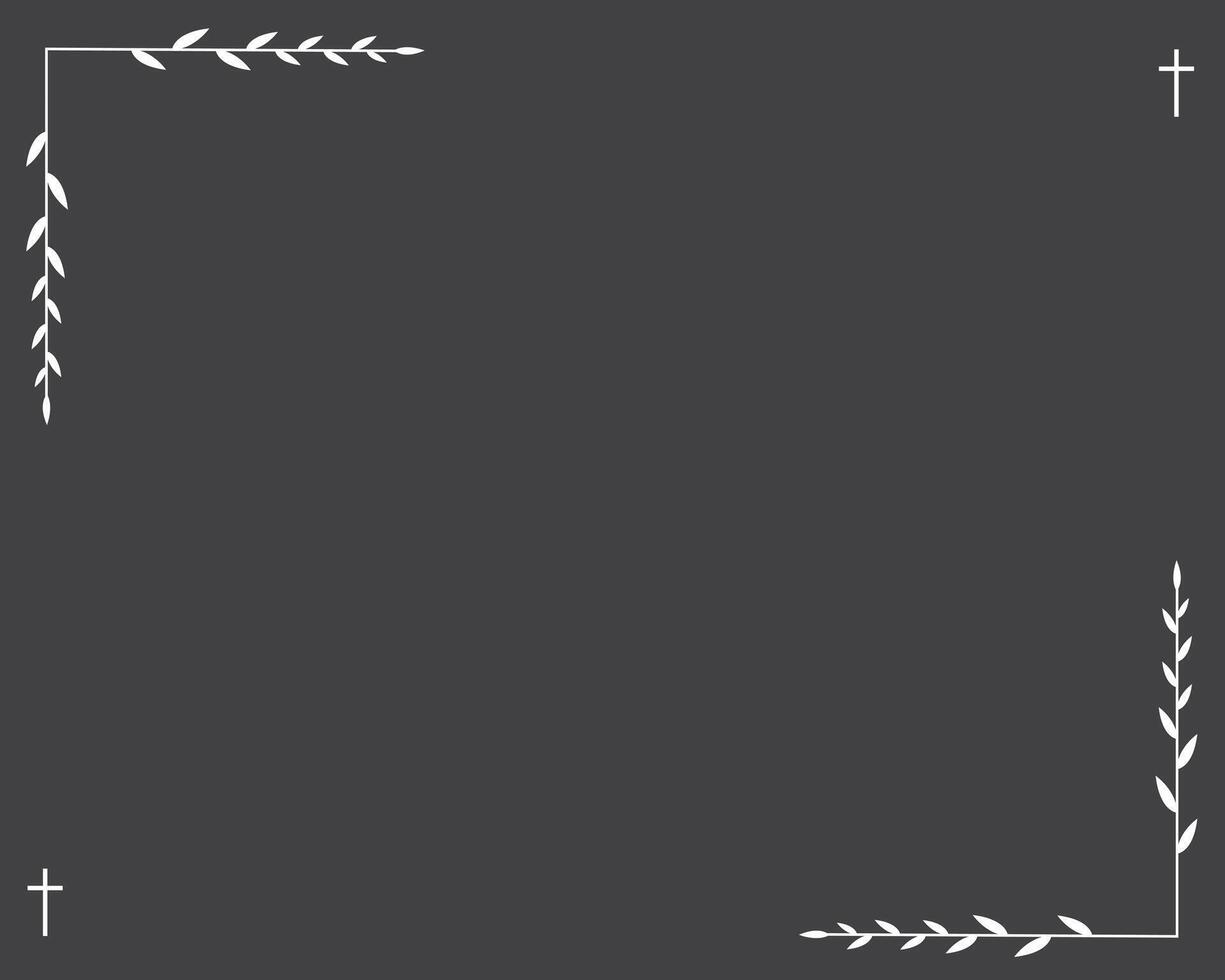 Funeral card. Empty card with black cross in the corners. Grey background vector