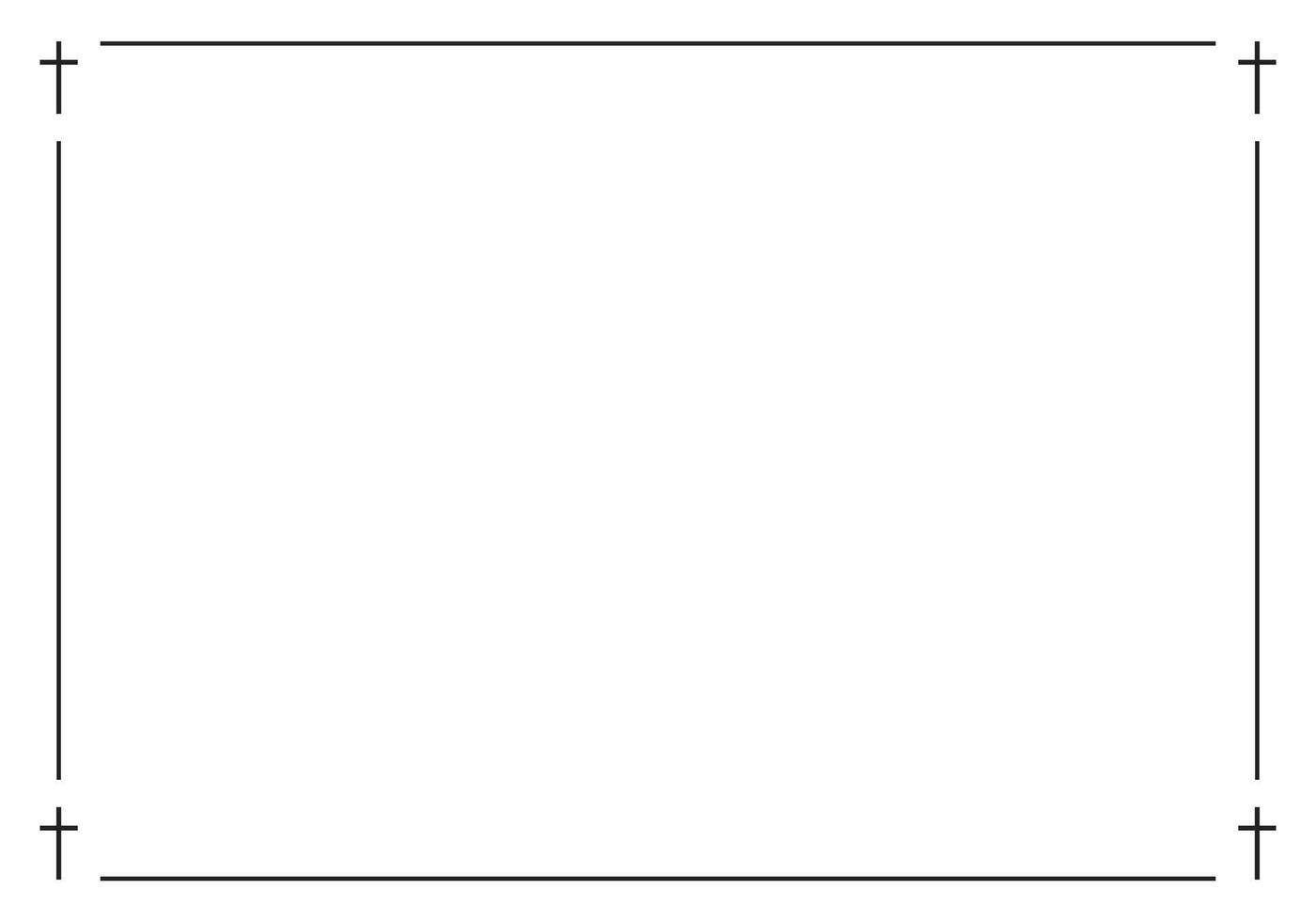 Funeral card. Empty card with black cross in the corners vector