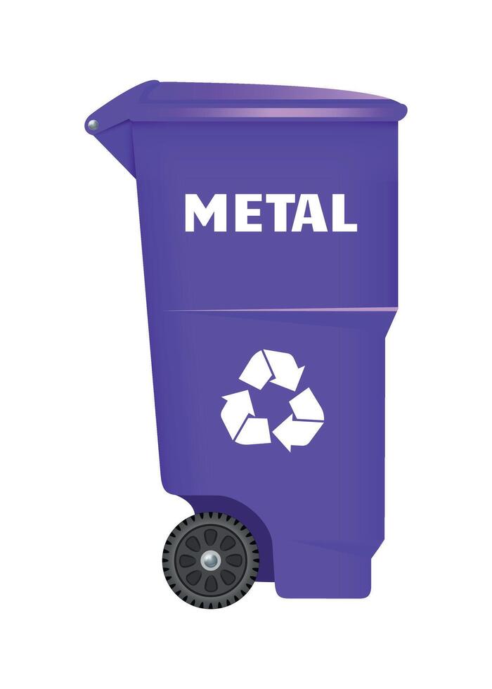 plastic trash container for metal lilac color on white background vector