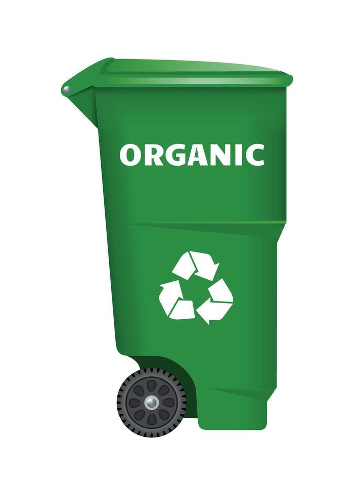 plastic garbage container for food waste green color on white background vector