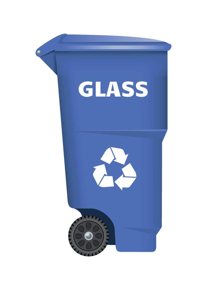 plastic trash container for glass blue color on white background vector