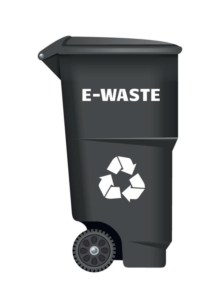 plastic trash bin for electronic waste black on white background vector